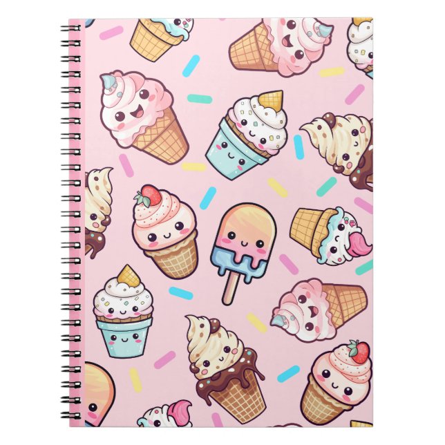 Cute Kawaii Ice Cream Skriv ut anteckningsboken Jo Anteckningsbok (Framsidan)