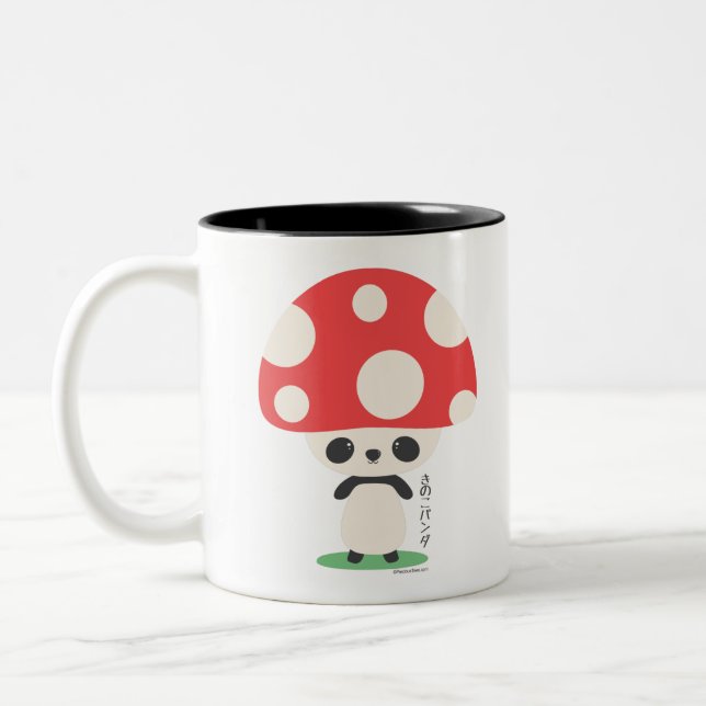 Cute Kawaii Japansk Kinoko Mushroom Panda Två-Tonad Mugg (Vänster)