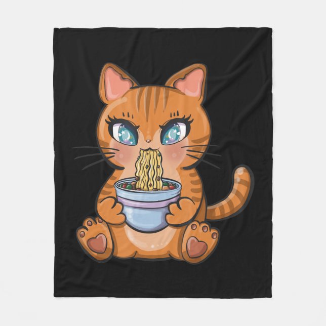 Cute Kawaii Japanska Anime Cat Ramen Gift Fleecefilt (Framsidan)