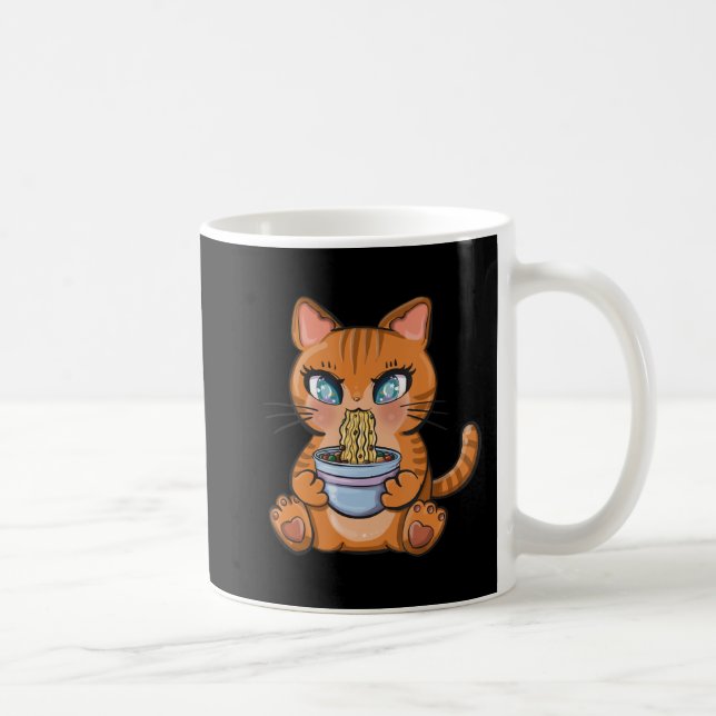 Cute Kawaii Japanska Anime Cat Ramen Gift Kaffemugg (Höger)