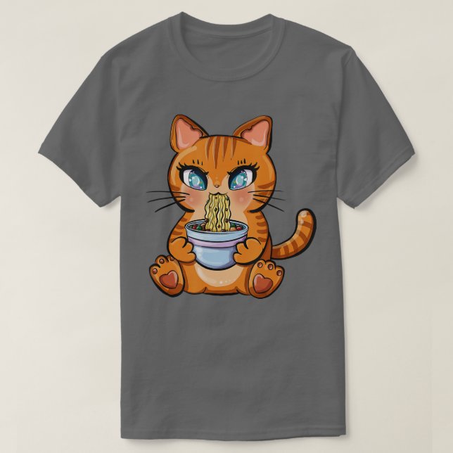 Cute Kawaii Japanska Anime Cat Ramen Gift T Shirt (Design framsida)