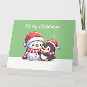 Cute Kawaii-julkort med Snögubbe Kort
