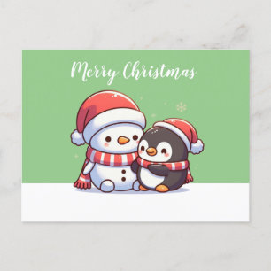 Cute Kawaii-julkort med Snögubbe Vykort
