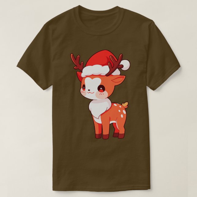 Cute Kawaii-julrenen i Santa Hat T Shirt (Design framsida)