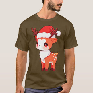 Cute Kawaii-julrenen i Santa Hat T Shirt
