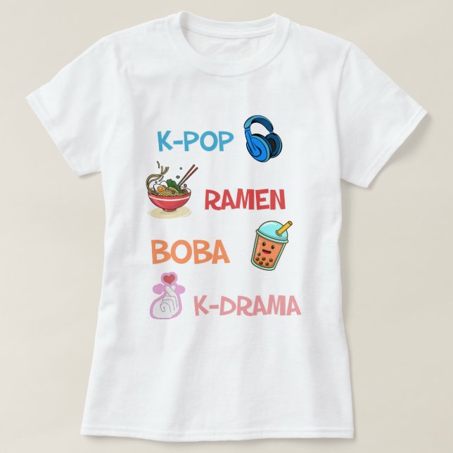  Cute Kawaii K-Pop Ramen Boba Bubble Tea K-Drama T Shirt (Design framsida)