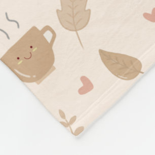 Cute Kawaii-kaffe och Löv Hösten Mönster Fleecefilt