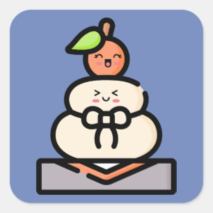 Cute Kawaii Kagami Mochi Fyrkantigt Klistermärke