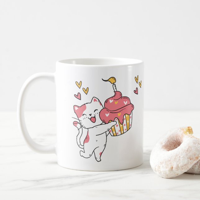 Cute Kawaii-katt med cupaka Kaffemugg (Med munk)