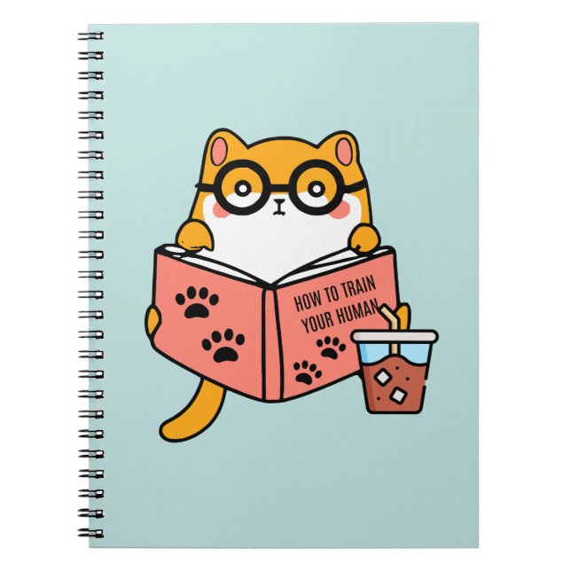Cute Kawaii-katt som läser bok Anteckningsbok (Framsidan)