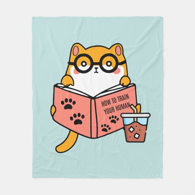 Cute Kawaii-katt som läser bok Fleecefilt (Framsidan)