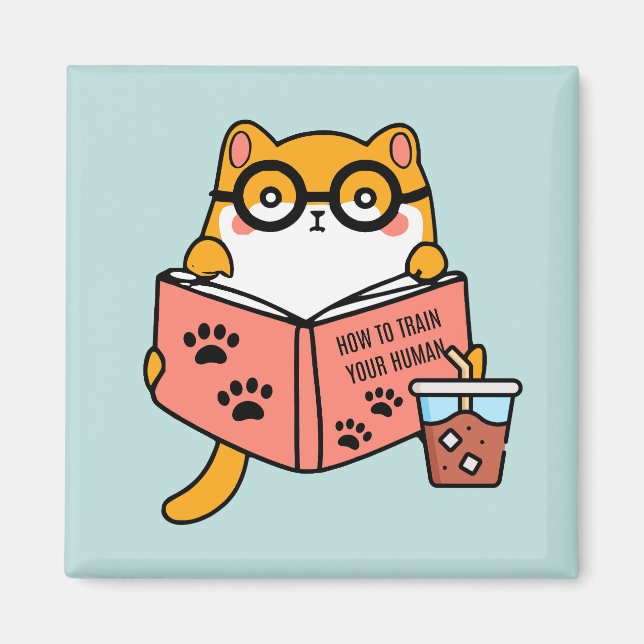Cute Kawaii-katt som läser bok Magnet (Framsidan)