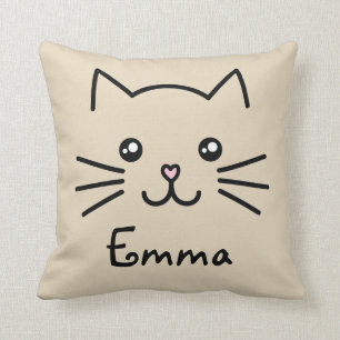 Cute Kawaii Kattkatt Ansikte med Rosa hjärtnos Kudde