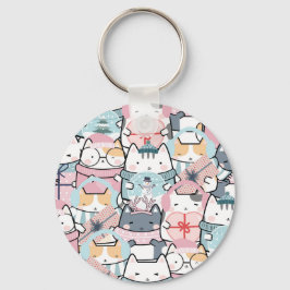 Cute Kawaii Kattunge i Winter och Snowglobe Nyckelring
