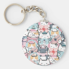 Cute Kawaii Kattunge i Winter och Snowglobe Nyckelring