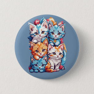 Cute Kawaii Kattunge, lekfull Knapp