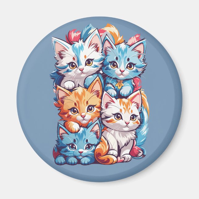 Cute Kawaii Kattunge, lekfull Magnet (Framsidan)