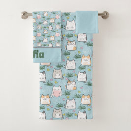 Cute kawaii kattunge mönster azure blue namn