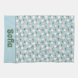 Cute kawaii kattunge mönster azure blue namn kökshandduk