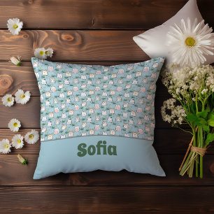 Cute kawaii kattunge mönster azure blue namn kudde
