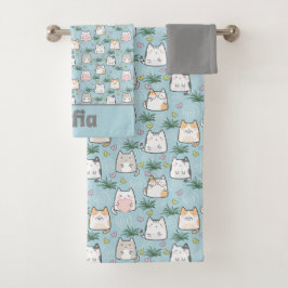 Cute kawaii kattunge mönster grått blue namn