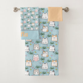 Cute kawaii kattunge mönster gult blue namn