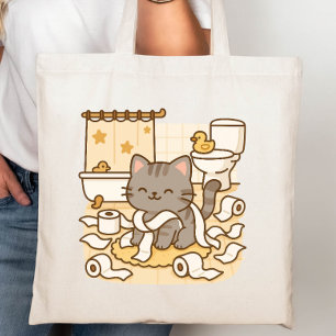Cute Kawaii Kattunge spelar med Toilet Rolls Tygkasse
