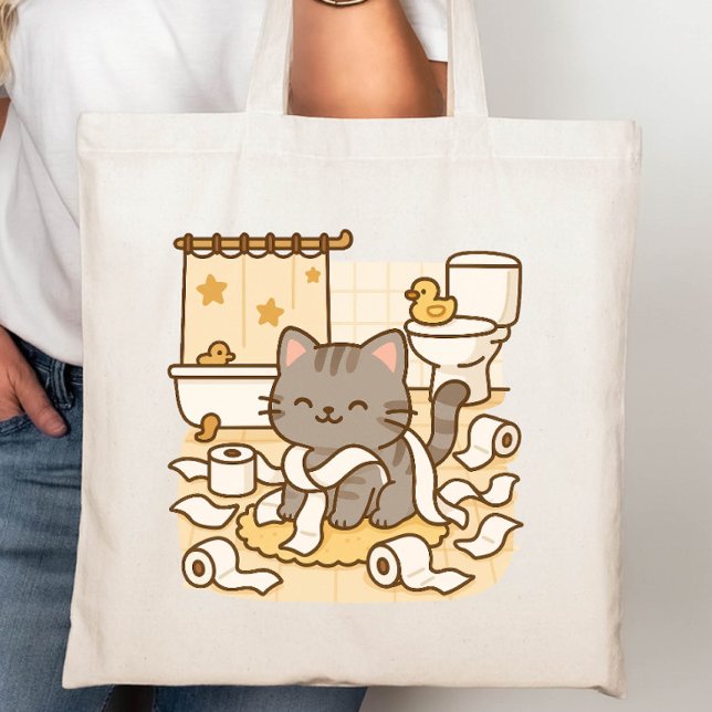 Cute Kawaii Kattunge spelar med Toilet Rolls Tygkasse (Skapare uppladdad)