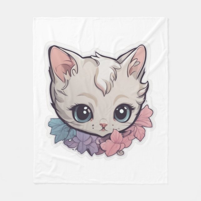 Cute Kawaii Kitten 1 Fleecefilt (Framsidan)