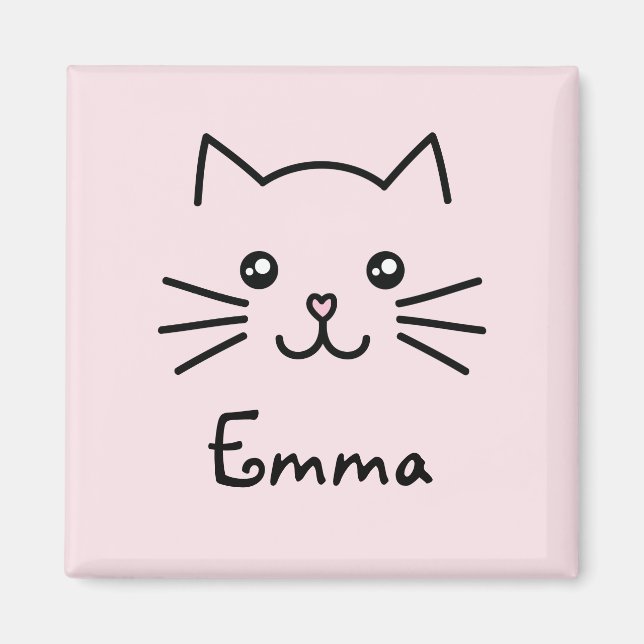 Cute Kawaii Kitten Ansikte med Rosa hjärtnos Magnet (Framsidan)