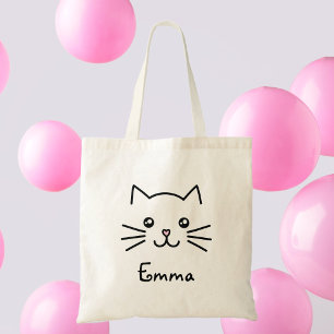 Cute Kawaii Kitten Ansikte med Rosa hjärtnos Tygkasse