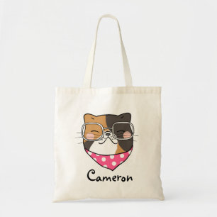 Cute Kawaii Kitten Cat Ansikte med eyeglass Tygkasse
