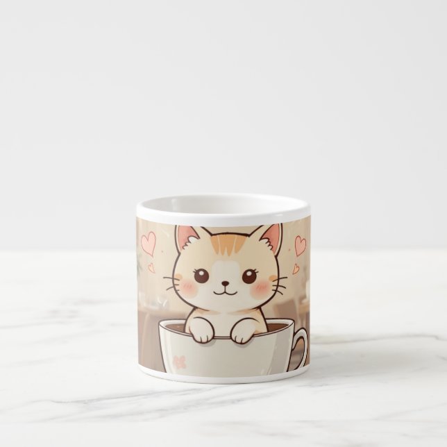 Cute Kawaii Kitten Coffee Mug | Adorable Cat Lover Espressomugg (Framsidan)