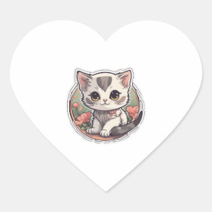 Cute Kawaii Kitten Hjärtformat Klistermärke