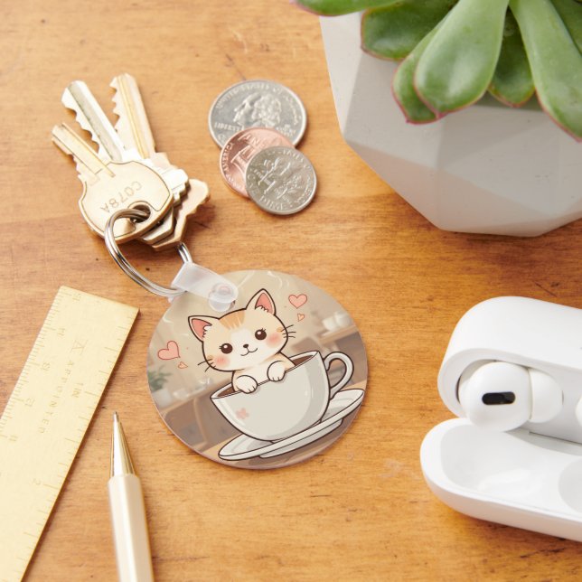 Cute Kawaii Kitten Keychain | keyring-gift idea  Nyckelring (Skrivbord)