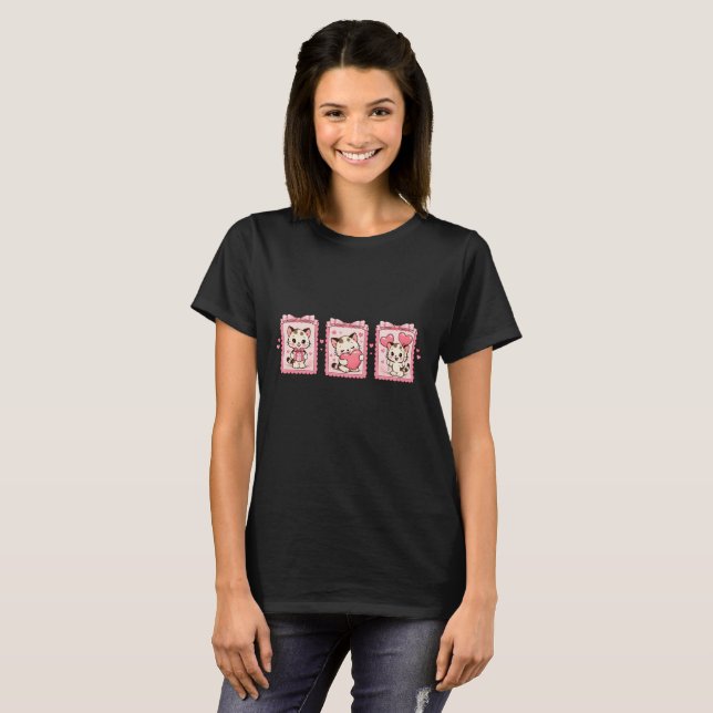 Cute Kawaii Kitten Love T-Shirt (Hel framsida)