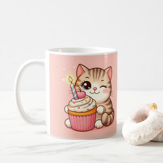 Cute Kawaii kitten med Cupkaka Kaffemugg (Med munk)