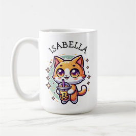 Cute Kawaii Kitten med Personligen Bubble Tea Kaffemugg