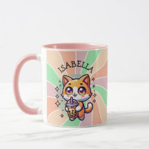 Cute Kawaii Kitten med Personligen Bubble Tea