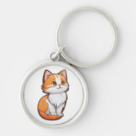 Cute Kawaii Kitten Rund Silverfärgad Nyckelring