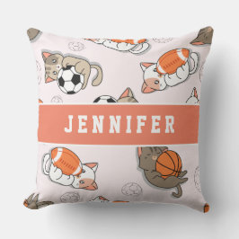 Cute Kawaii Kittens & Sports Bollar Girls Namn Kid Kudde