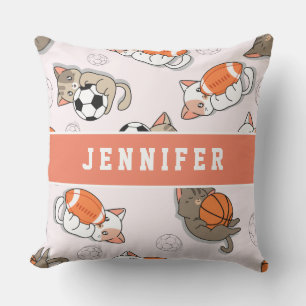 Cute Kawaii Kittens & Sports Bollar Girls Namn Kid Kudde