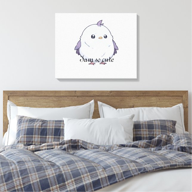 Cute Kawaii Knubbig Bird Tecknad - Aduly Pastel Canvastryck (Insitu (sovrum))