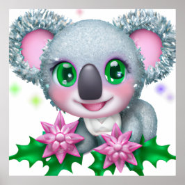 Cute Kawaii Koala Bear med Flowers Poster