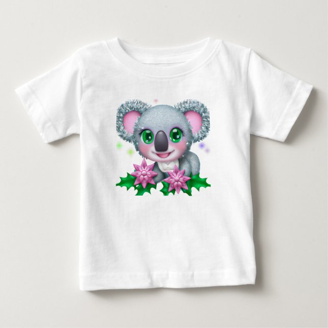 Cute Kawaii Koala Bear med Flowers T Shirt (Framsida)