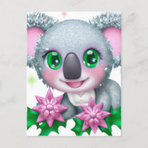 Cute Kawaii Koala Bear med Flowers