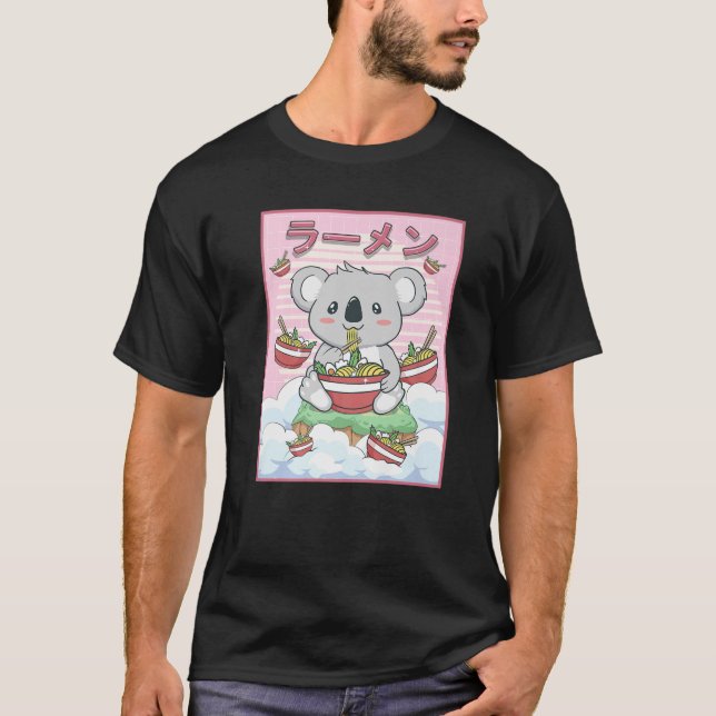 Cute Kawaii Koala Bear Ramen Noodles T Shirt (Framsida)