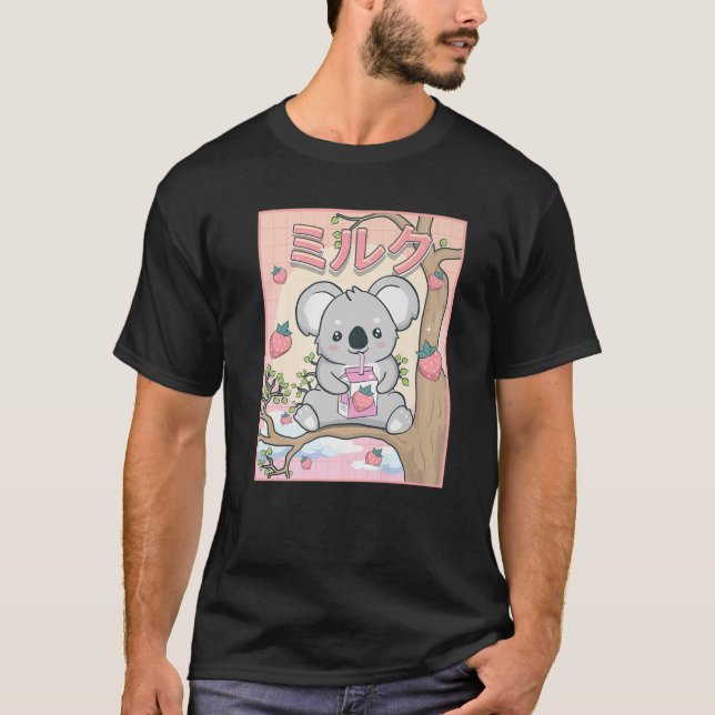 Cute Kawaii Koala Bear Strawberry Mjölk T Shirt (Framsida)