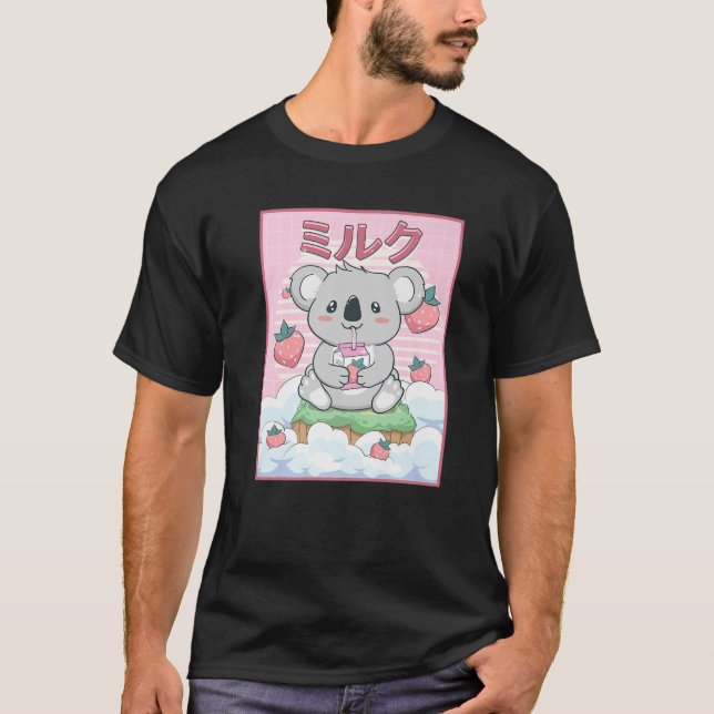 Cute Kawaii Koala Bear Strawberry Mjölk T Shirt (Framsida)