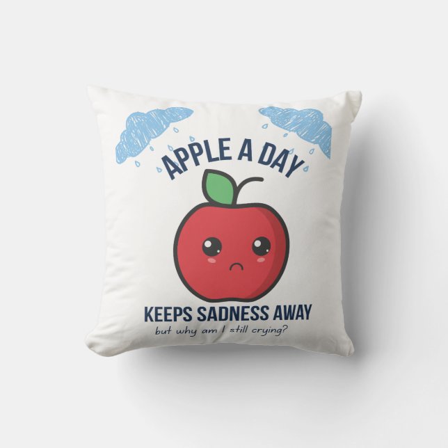 Cute Kawaii Ledsen Apple Pillow - Lustigt frukt fö Kudde (Framsida)